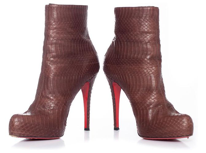 Bottes à plateforme en python Christian Louboutin Marron - vue 3