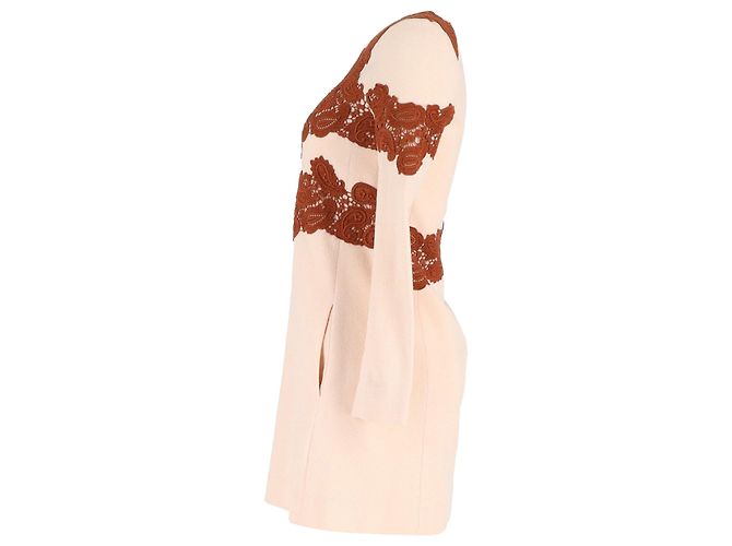 Chloé Vestido Mini de Lana Beige con Encaje Castaño - vista 2