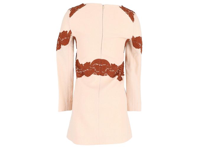 Chloé Vestido Mini de Lana Beige con Encaje Castaño - vista 3