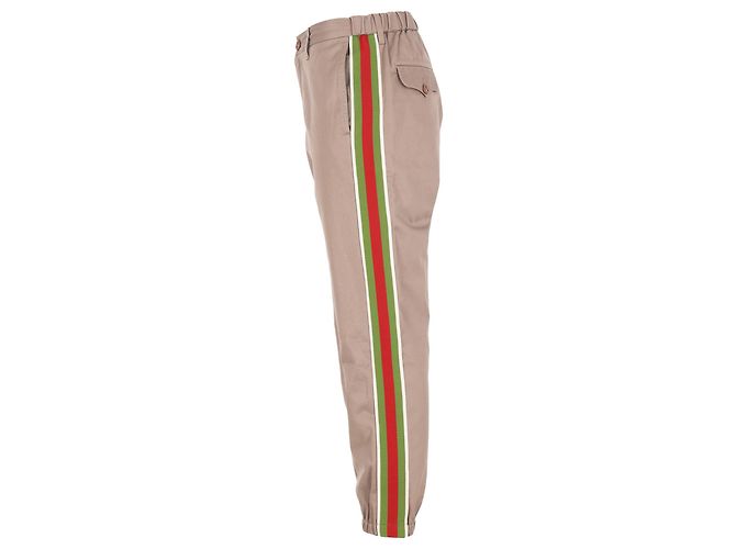 Pantaloni in cotone marrone con dettaglio del logo a strisce a contrasto Gucci - vista 2