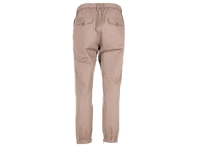 Pantaloni in cotone marrone con dettaglio del logo a strisce a contrasto Gucci - vista 3