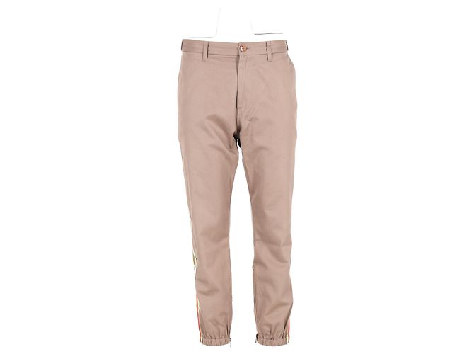 Pantaloni in cotone marrone con dettaglio del logo a strisce a contrasto Gucci - vista 7