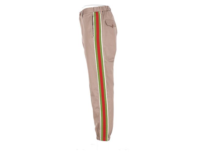 Pantaloni in cotone marrone con dettaglio del logo a strisce a contrasto Gucci - vista 8