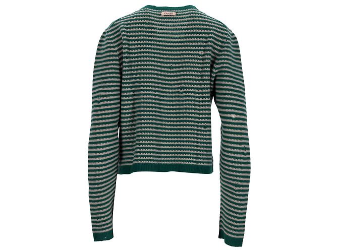 Pullover a righe usurato Gucci in lana verde - vista 3
