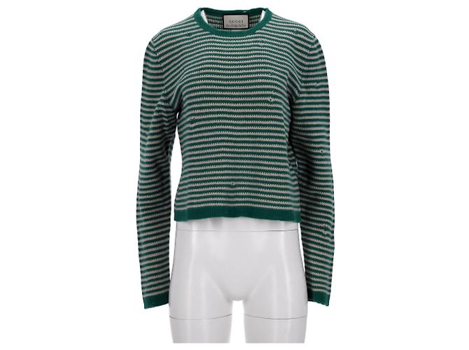 Pullover a righe usurato Gucci in lana verde - vista 6