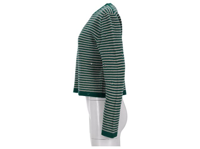 Pullover a righe usurato Gucci in lana verde - vista 7