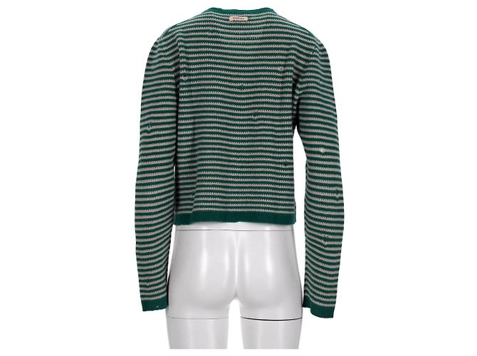Pullover a righe usurato Gucci in lana verde - vista 8