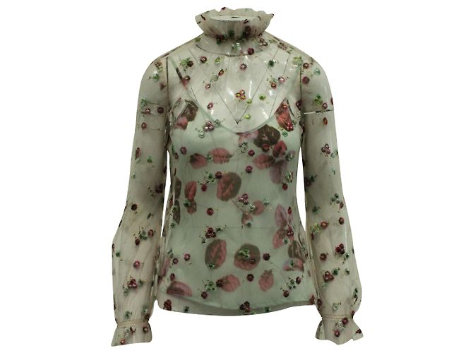 Luisa Beccaria florale bestickte Netzbluse aus mehrfarbigem Polyester Python drucken - Ansicht 2
