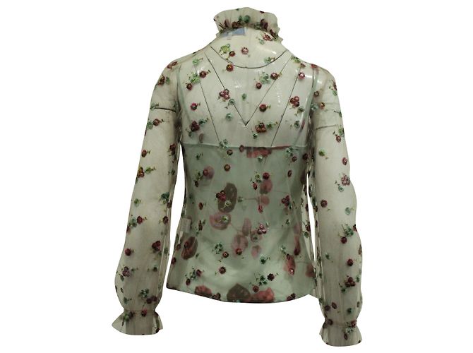 Luisa Beccaria florale bestickte Netzbluse aus mehrfarbigem Polyester Python drucken - Ansicht 4