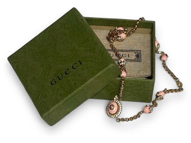 Gucci Collana in cristallo G intrecciata rosa/oro Gold hardware - vista 2
