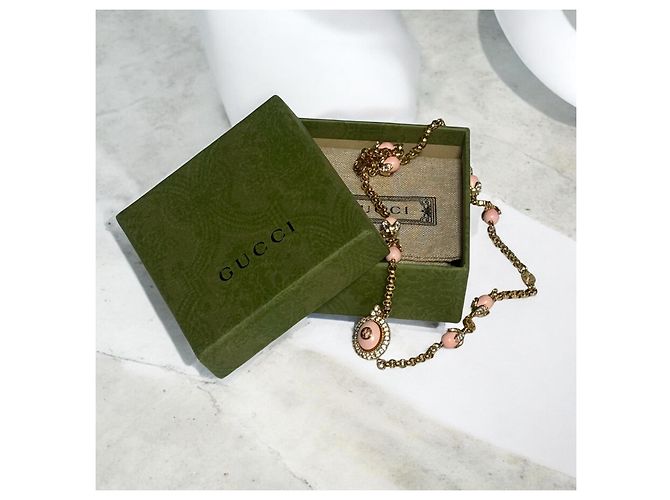 Gucci Collana in cristallo G intrecciata rosa/oro Gold hardware - vista 3