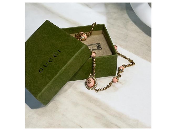 Gucci Collana in cristallo G intrecciata rosa/oro Gold hardware - vista 4