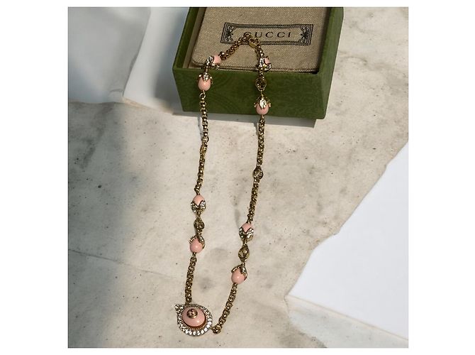 Gucci Collana in cristallo G intrecciata rosa/oro Gold hardware - vista 5