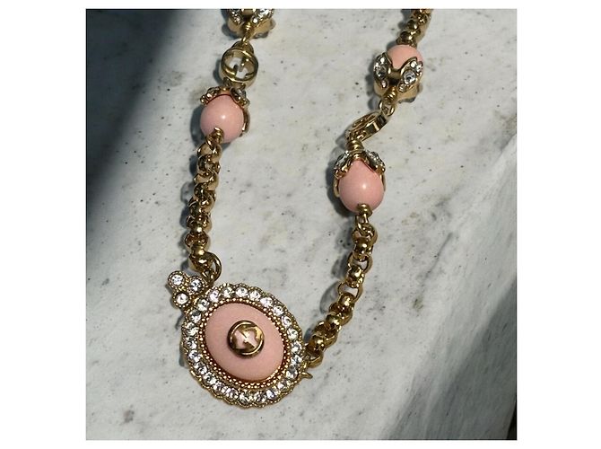 Gucci Collana in cristallo G intrecciata rosa/oro Gold hardware - vista 8
