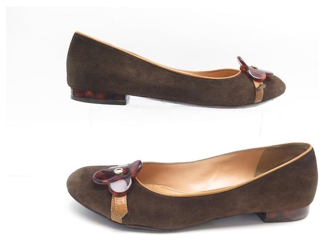 SCARPE LOUIS VUITTON BALLET FLEUR 38 CAMOSCIO MARRONE - vista 3