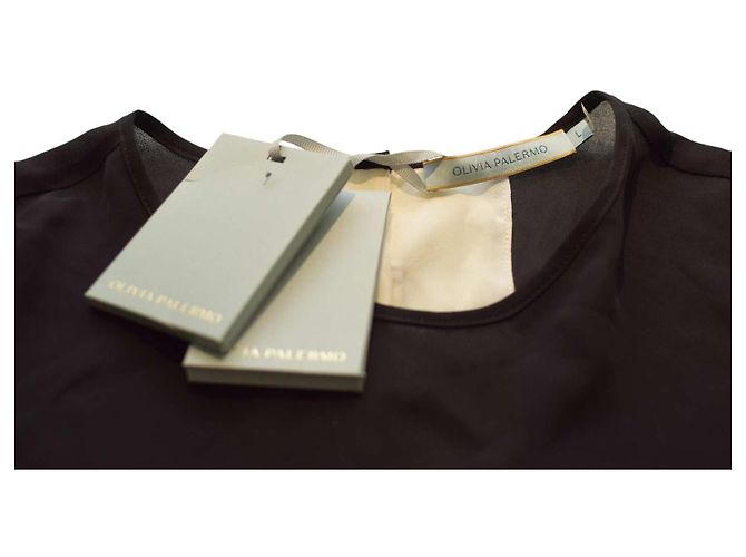Autre Marque Blouse Olivia Palermo en soie noire et ivoire à manches volantes - vue 3
