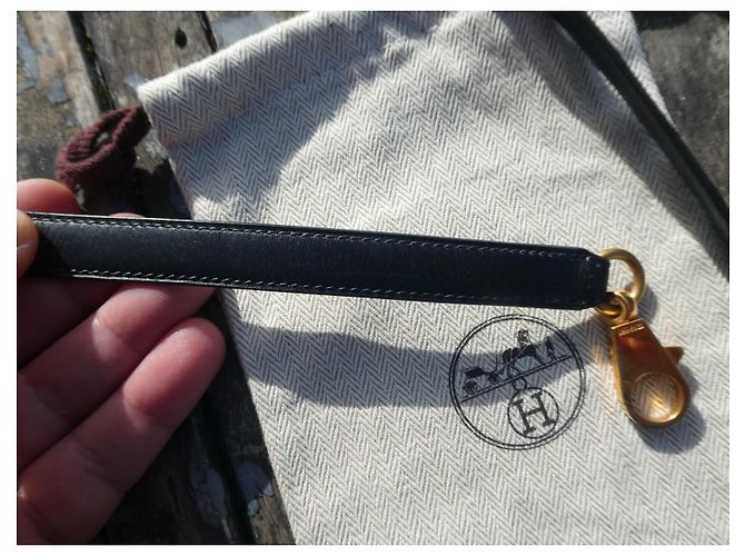 tracolla hermès vintage in box nero con dustbag per Kelly - vista 9