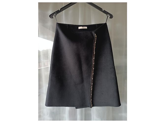 Saia envelope Prada preta de lã e angorá com strass Preto - vista 2