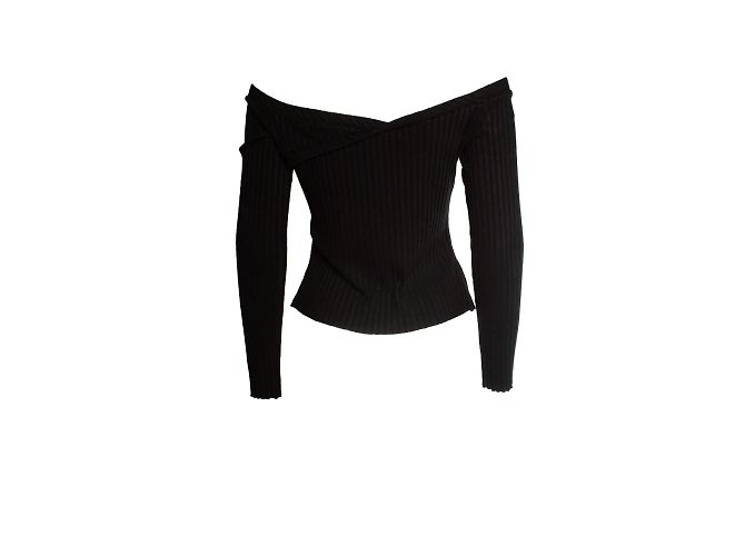 Autre Marque Il top a coste con spalle scoperte di The Range in nero - vista 3