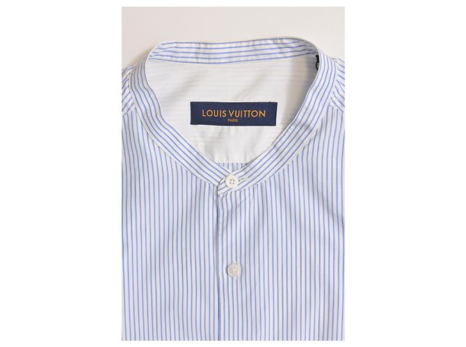 Camicia a maniche lunghe con stampa a righe Louis Vuitton in cotone azzurro Blu Blu chiaro - vista 10
