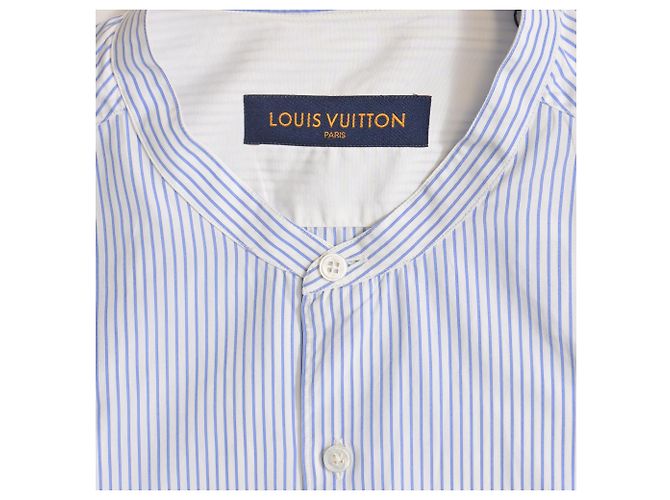 Camicia a maniche lunghe con stampa a righe Louis Vuitton in cotone azzurro Blu Blu chiaro - vista 5