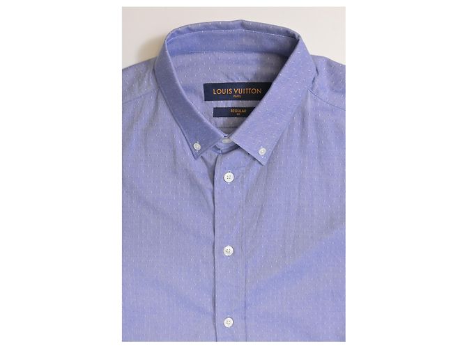 Camicia a maniche lunghe Regular Fit in cotone azzurro chiaro con pois svizzeri Louis Vuitton Blu Blu chiaro - vista 10