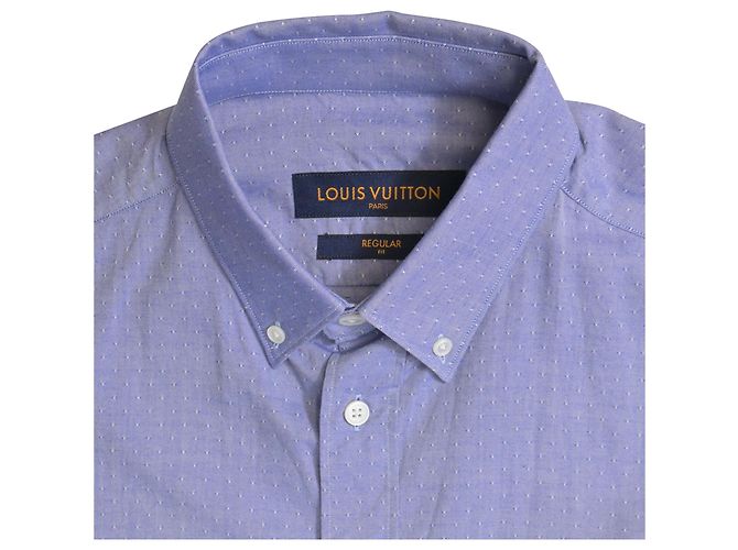 Camicia a maniche lunghe Regular Fit in cotone azzurro chiaro con pois svizzeri Louis Vuitton Blu Blu chiaro - vista 5