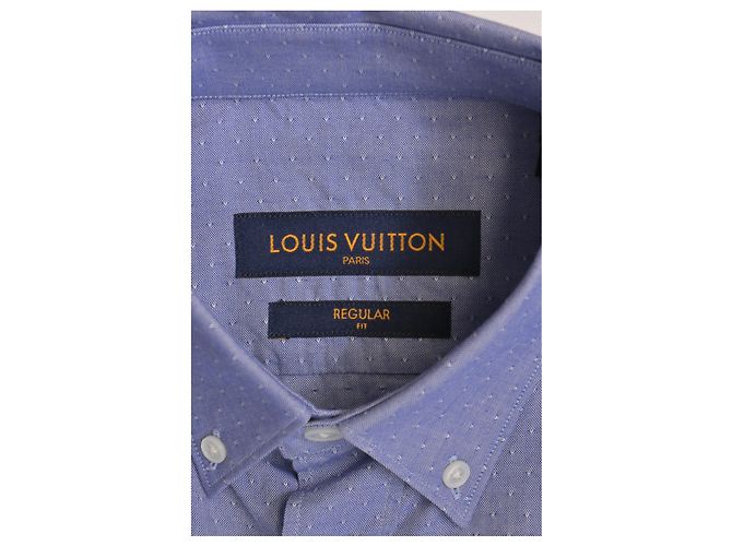 Camicia a maniche lunghe Regular Fit in cotone azzurro chiaro con pois svizzeri Louis Vuitton Blu Blu chiaro - vista 9