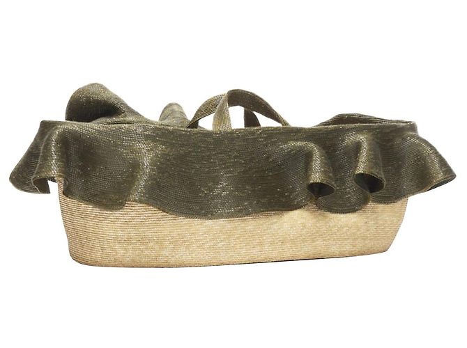 Borsa in rafia verde oversize East West con volant di Rosie Assoulin Marrone - vista 3