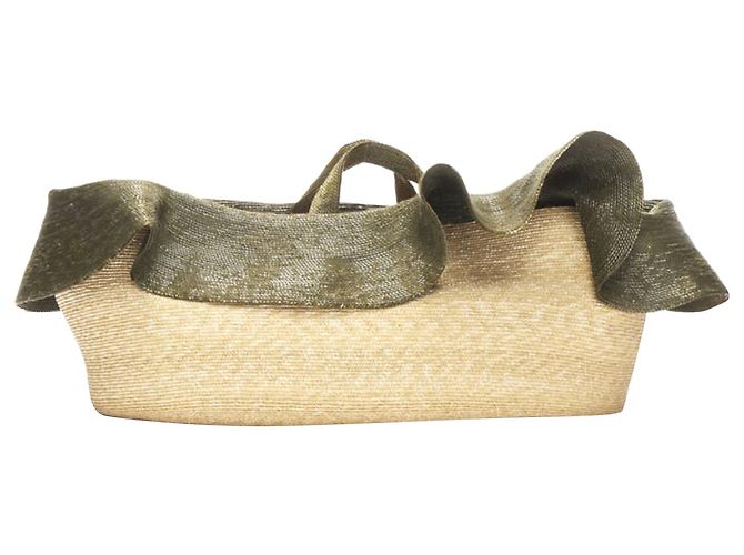 Borsa in rafia verde oversize East West con volant di Rosie Assoulin Marrone - vista 5
