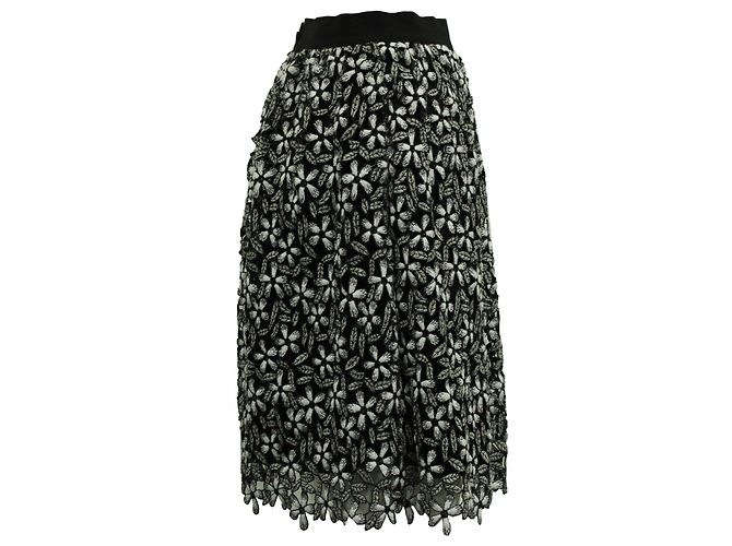 Self portrait Falda midi de guipur floral en negro y blanco de poliéster - vista 2