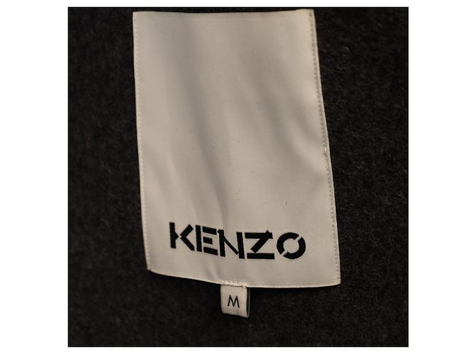 Kenzo K Patch Button Down Hooded Vest Jacket in Grey and Black Wool and Nylon - view 3