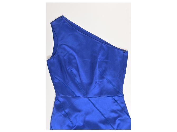 Michael Kors Mini Kratz-Effekt Ein-Schulter Kleid aus blauer Satin - Ansicht 10