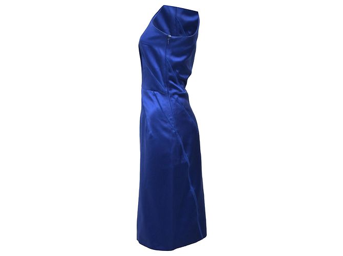 Michael Kors Mini Kratz-Effekt Ein-Schulter Kleid aus blauer Satin - Ansicht 2