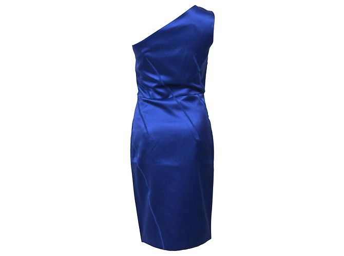 Michael Kors Mini Kratz-Effekt Ein-Schulter Kleid aus blauer Satin - Ansicht 3