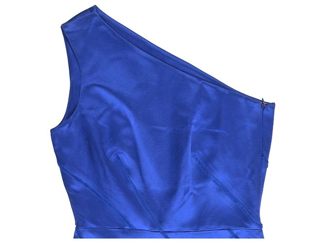 Michael Kors Mini Kratz-Effekt Ein-Schulter Kleid aus blauer Satin - Ansicht 5