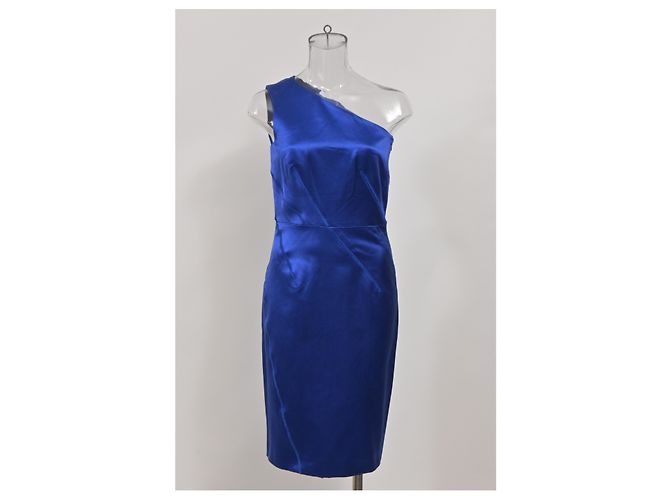 Michael Kors Mini Kratz-Effekt Ein-Schulter Kleid aus blauer Satin - Ansicht 6
