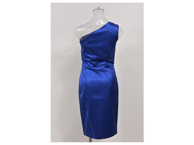 Michael Kors Mini Kratz-Effekt Ein-Schulter Kleid aus blauer Satin - Ansicht 8