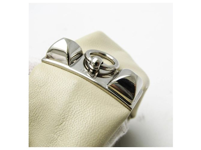 Pulseira de couro Hermès Médor Petit H Bege - vista 4
