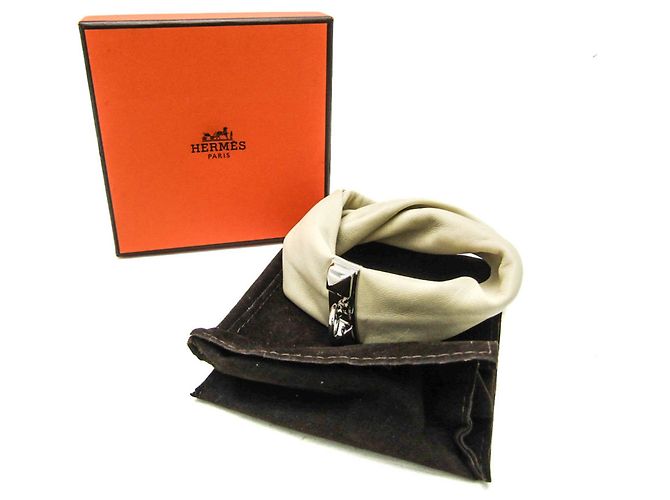 Pulseira de couro Hermès Médor Petit H Bege - vista 9