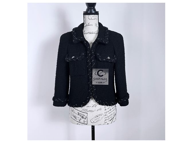 Chanel Iconic Chain Trim Black Tweed Jacket - view 2