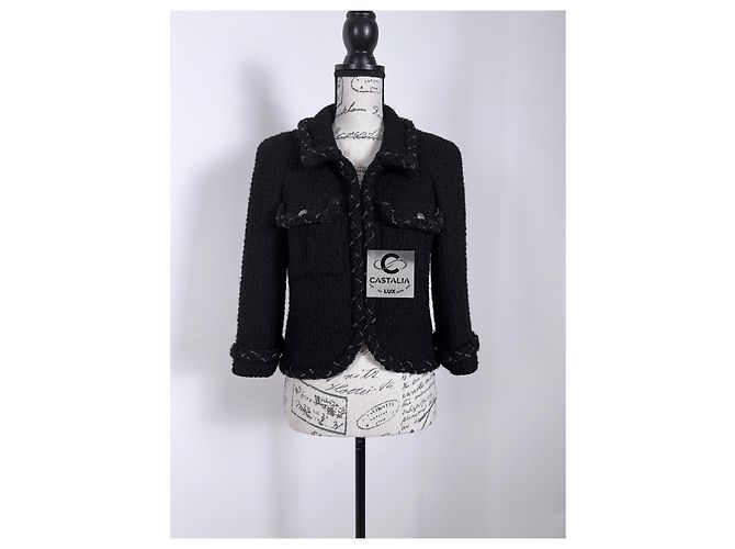 Chanel Iconic Chain Trim Black Tweed Jacket - view 5