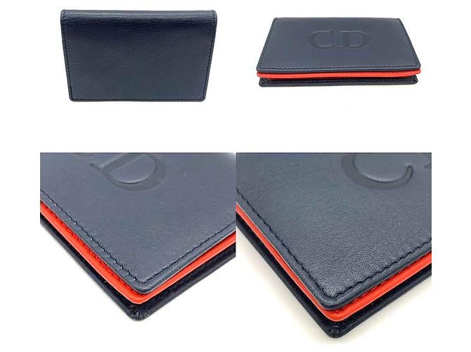 Dior Leather Card Case Navy Red Blue - view 2