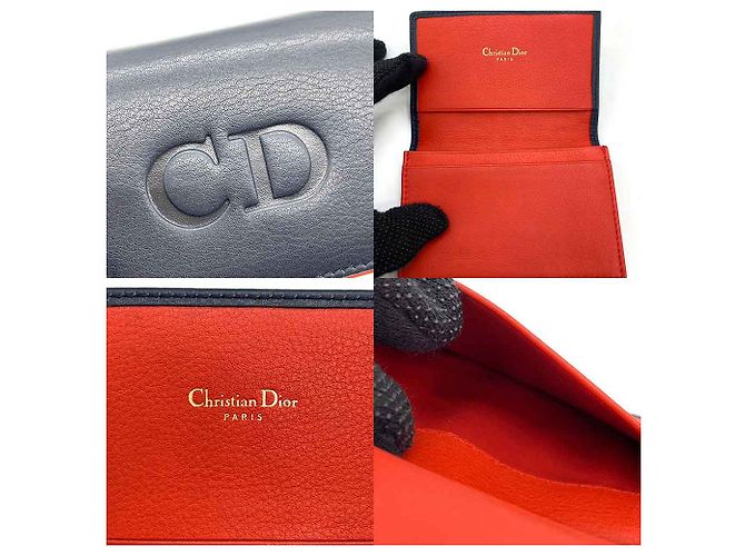 Dior Leather Card Case Navy Red Blue - view 3