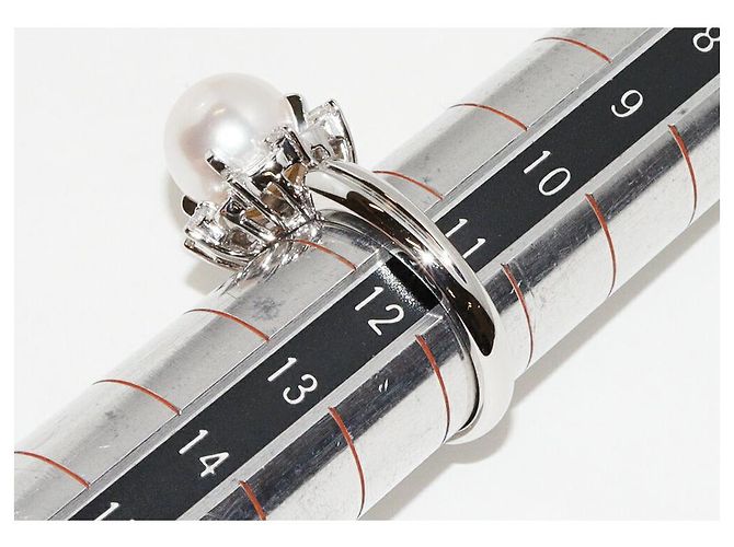 Autre Marque Pt900 Perlenring mit Diamant 0,28 ct - Ansicht 2