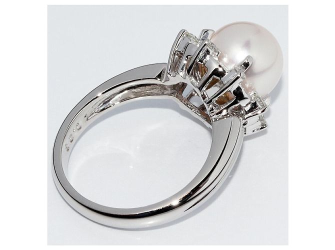 Autre Marque Pt900 Perlenring mit Diamant 0,28 ct - Ansicht 3