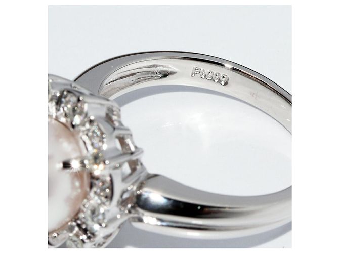 Autre Marque Pt900 Perlenring mit Diamant 0,28 ct - Ansicht 4