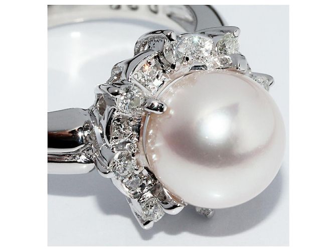Autre Marque Pt900 Perlenring mit Diamant 0,28 ct - Ansicht 5