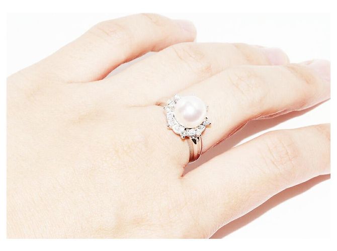 Autre Marque Pt900 Perlenring mit Diamant 0,28 ct - Ansicht 6