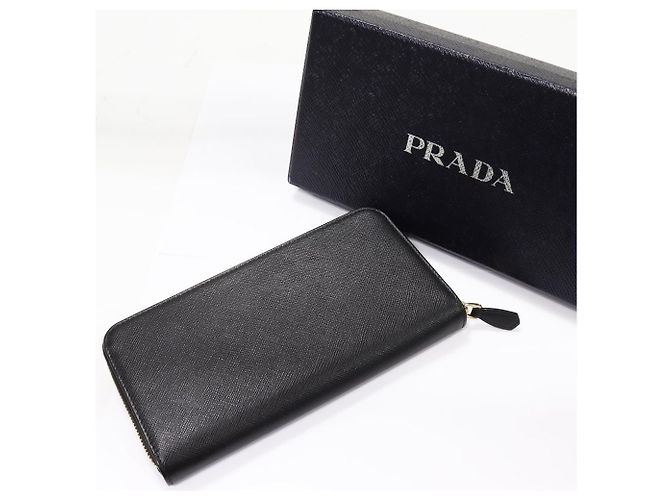Portafoglio lungo con zip rotonda in pelle Saffiano Prada 1ML506 Nero - vista 2